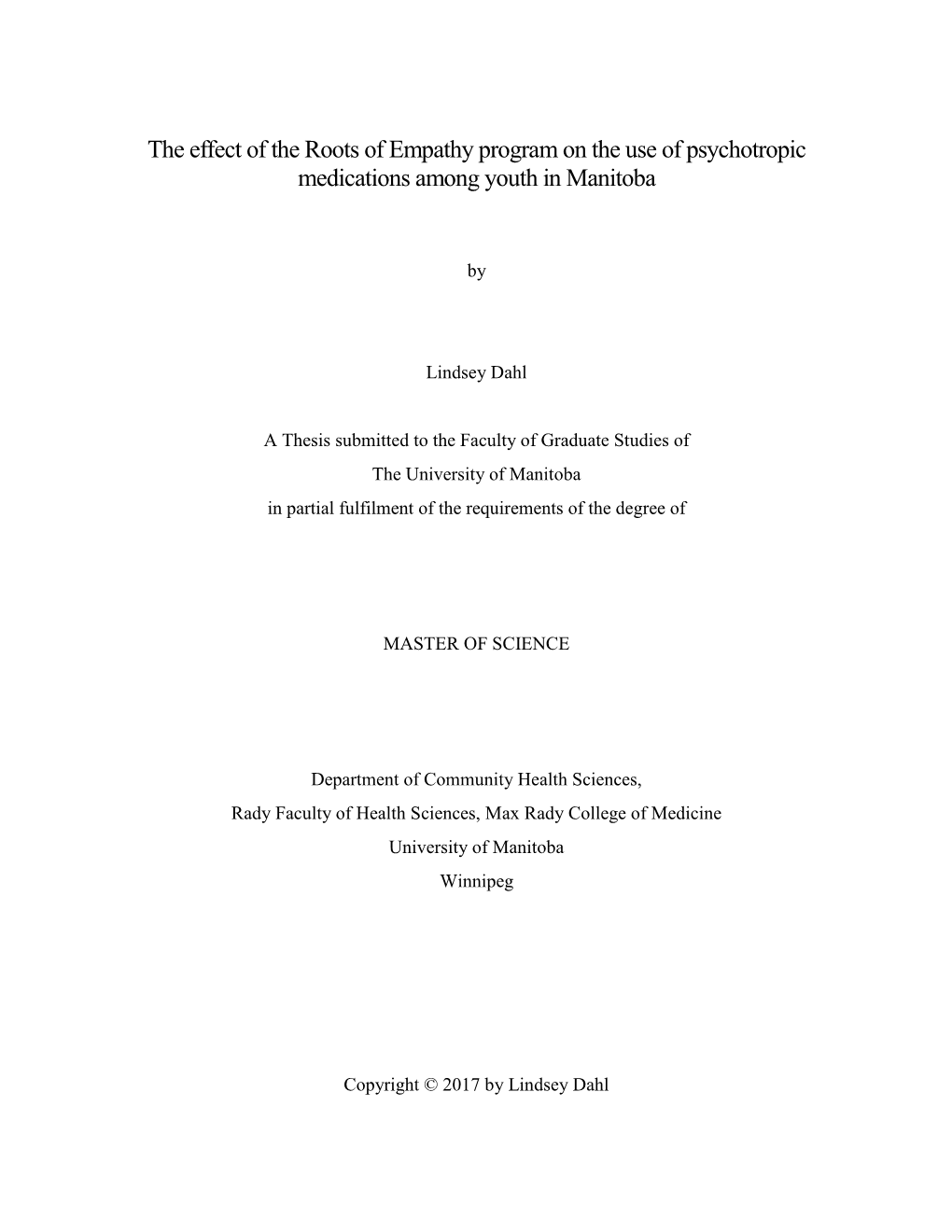 The Effect of the Roots of Empathy Program on the Use of Psychotropic Medications Among Youth in Manitoba