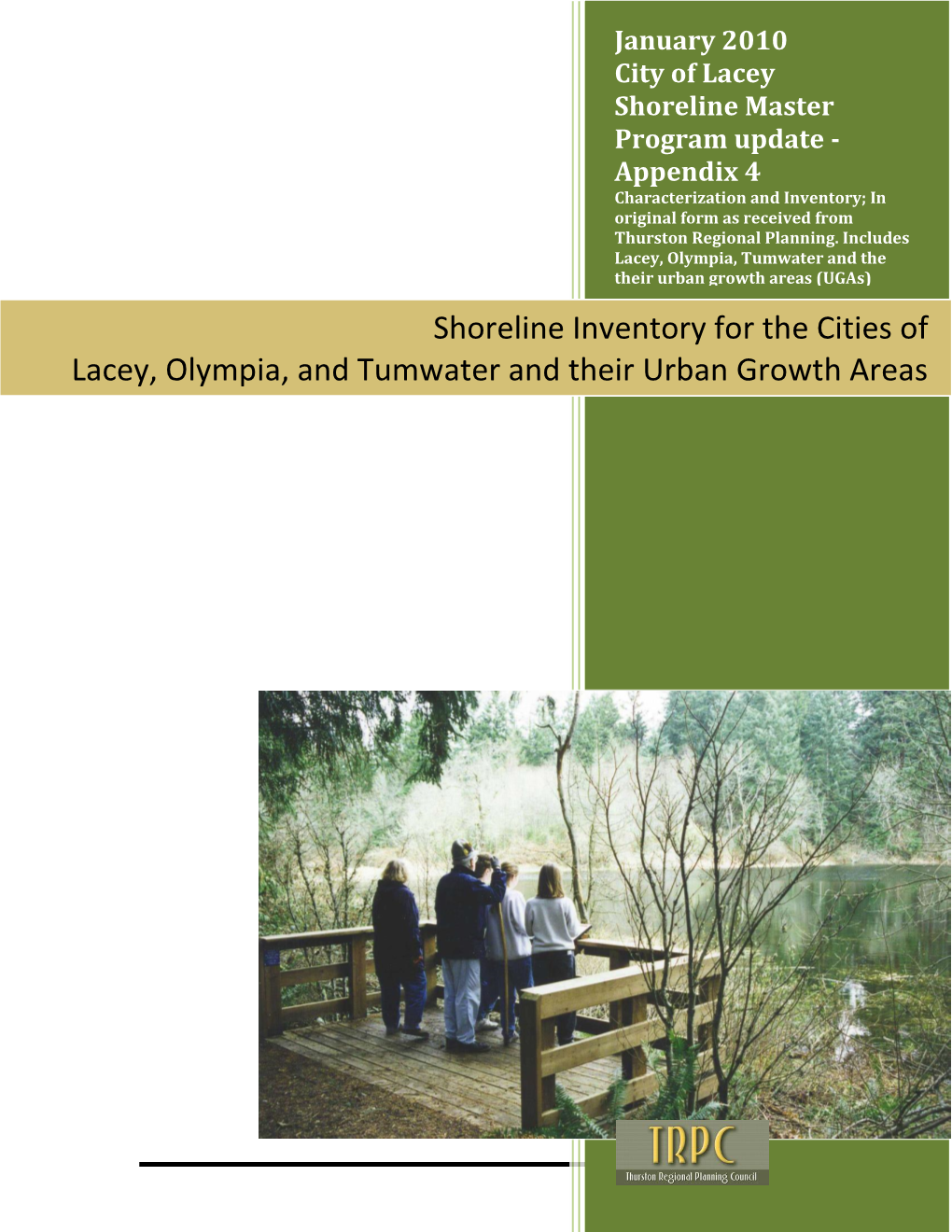 Shoreline Inventory for the Cities of Lacey, Olympia, and Tumwater and Their Urban Growth Areas