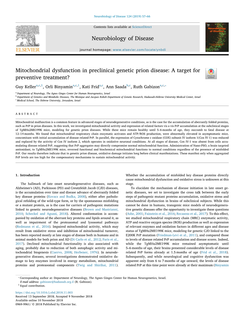 Mitochondrial Dysfunction in Preclinical Genetic Prion Disease: a Target for 7 Preventive Treatment?