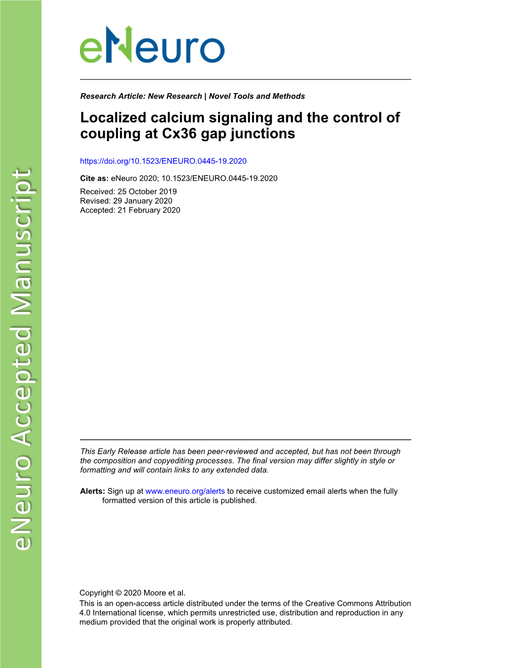 Localized Calcium Signaling and the Control of Coupling at Cx36 Gap Junctions