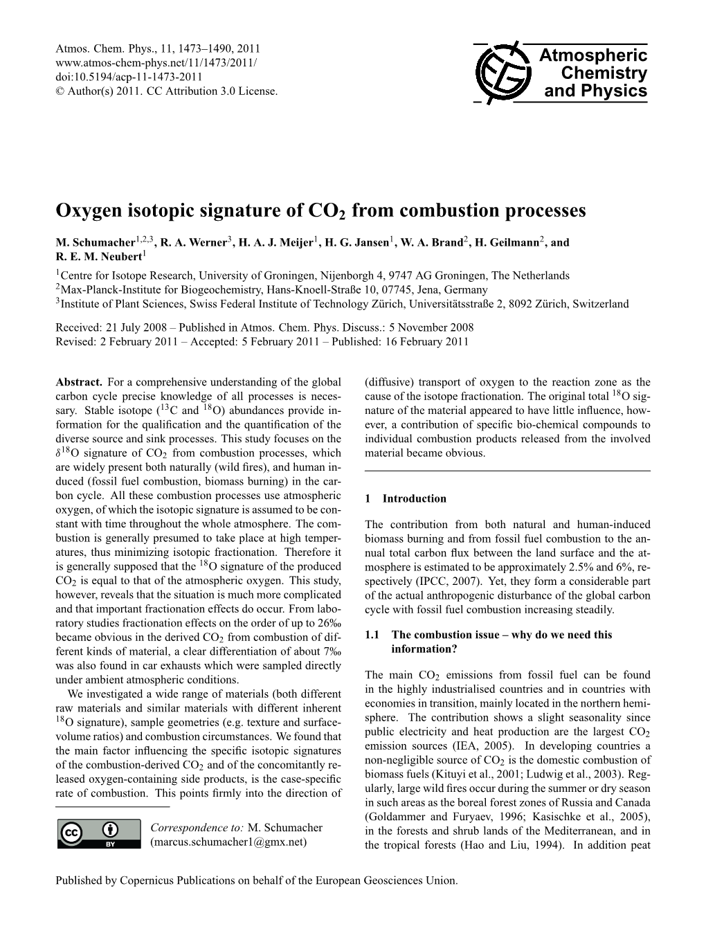 Oxygen Isotopic Signature of CO2 from Combustion Processes