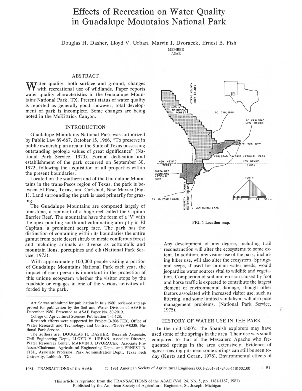 Effects of Recreation on Water Quality in Guadalupe Mountains National Park