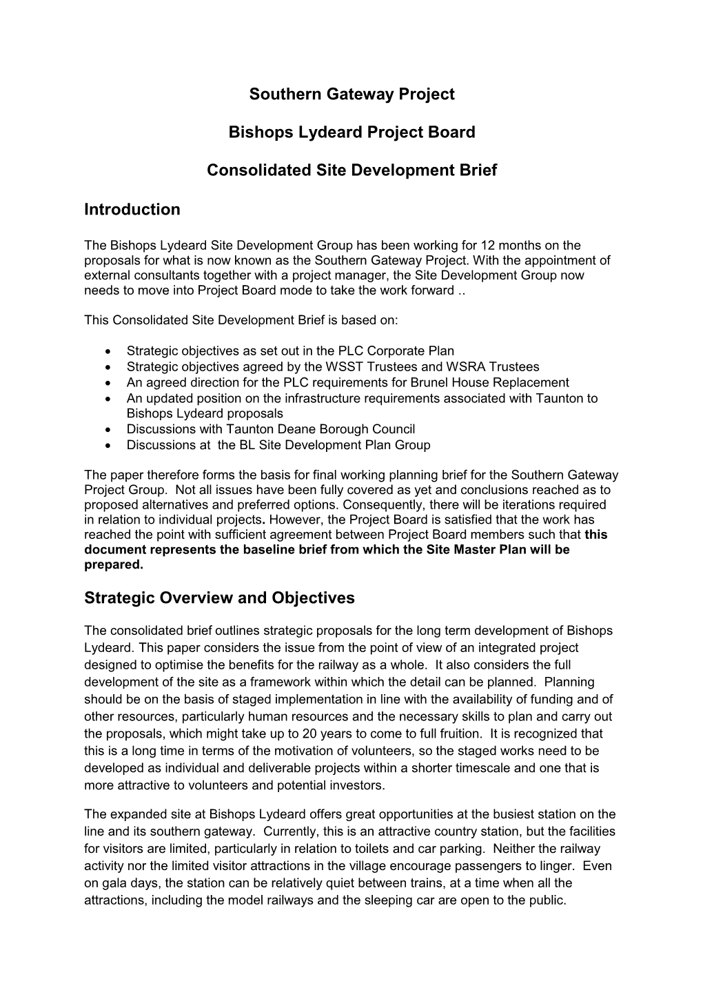 Southern Gateway Project Consolidated Planning Brief