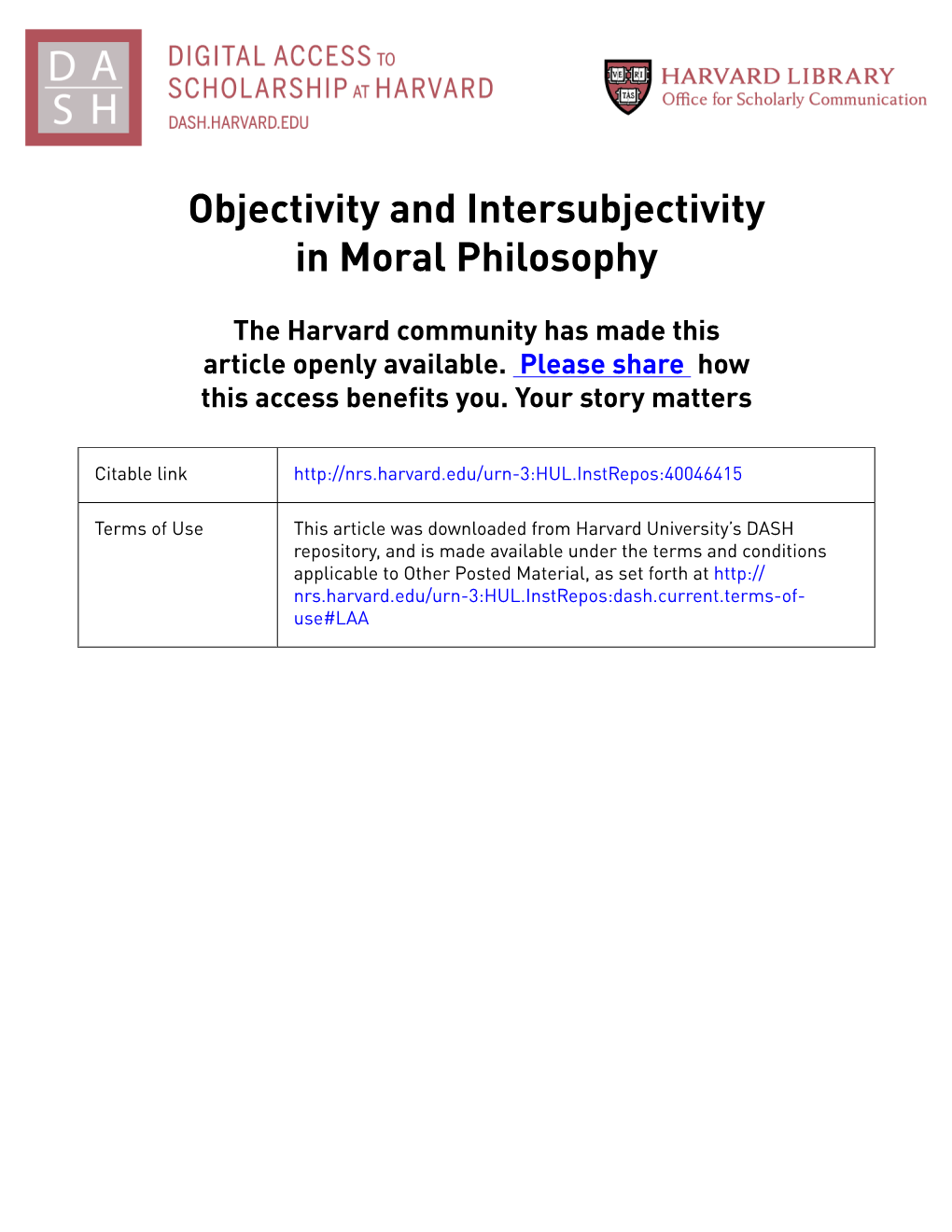 Objectivity and Intersubjectivity in Moral Philosophy