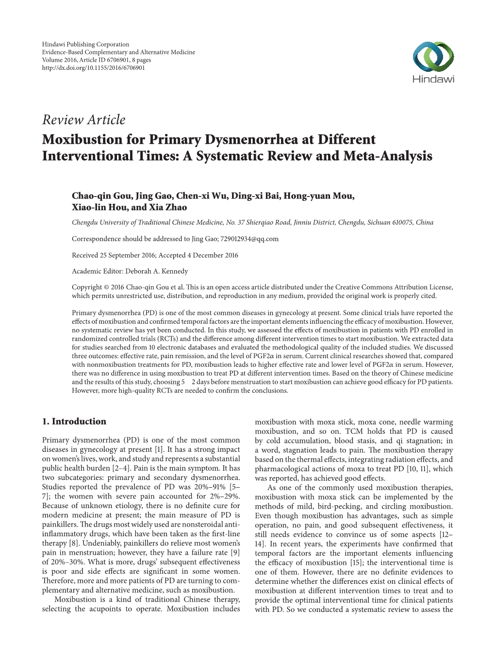 Moxibustion for Primary Dysmenorrhea at Different Interventional Times: a Systematic Review and Meta-Analysis