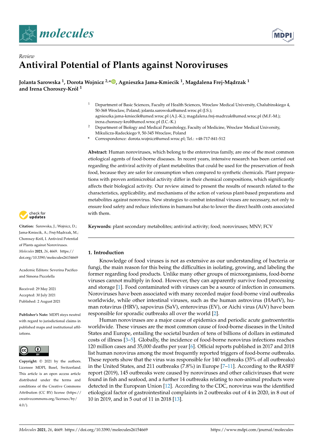 Antiviral Potential of Plants Against Noroviruses