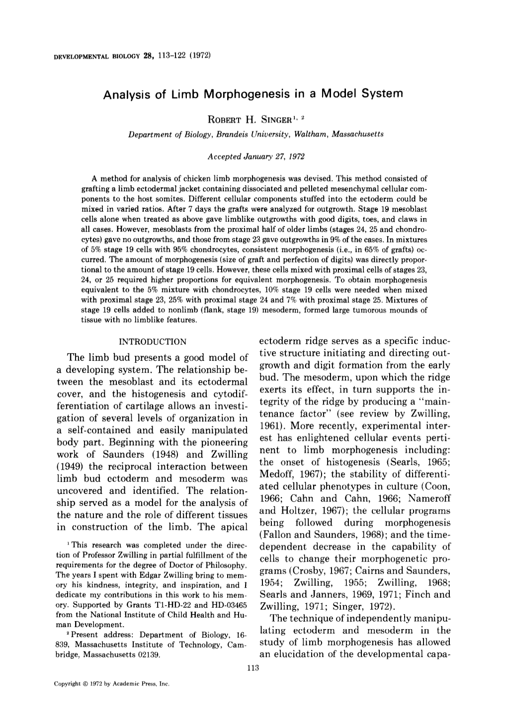 Of Limb Morphogenesis in a Model System