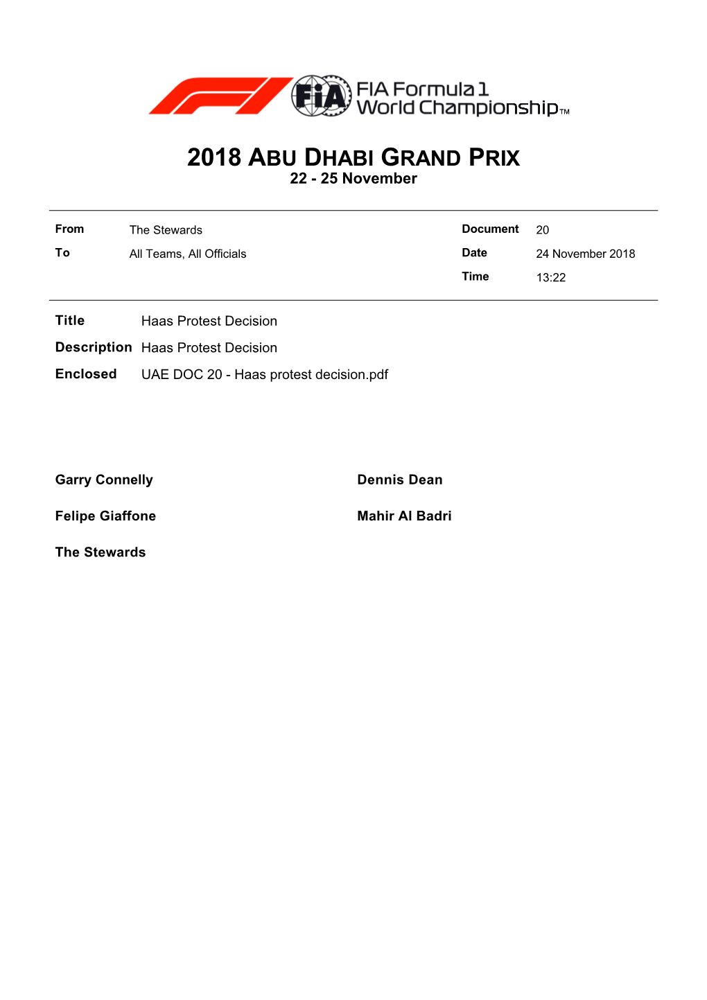 2018 ABU DHABI GRAND PRIX 22 - 25 November