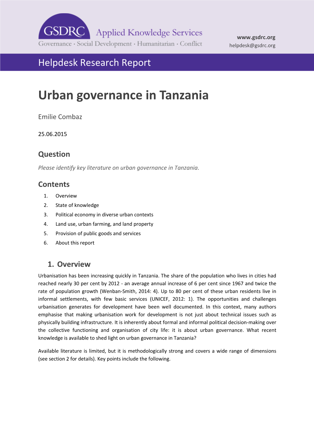 Urban Governance in Tanzania