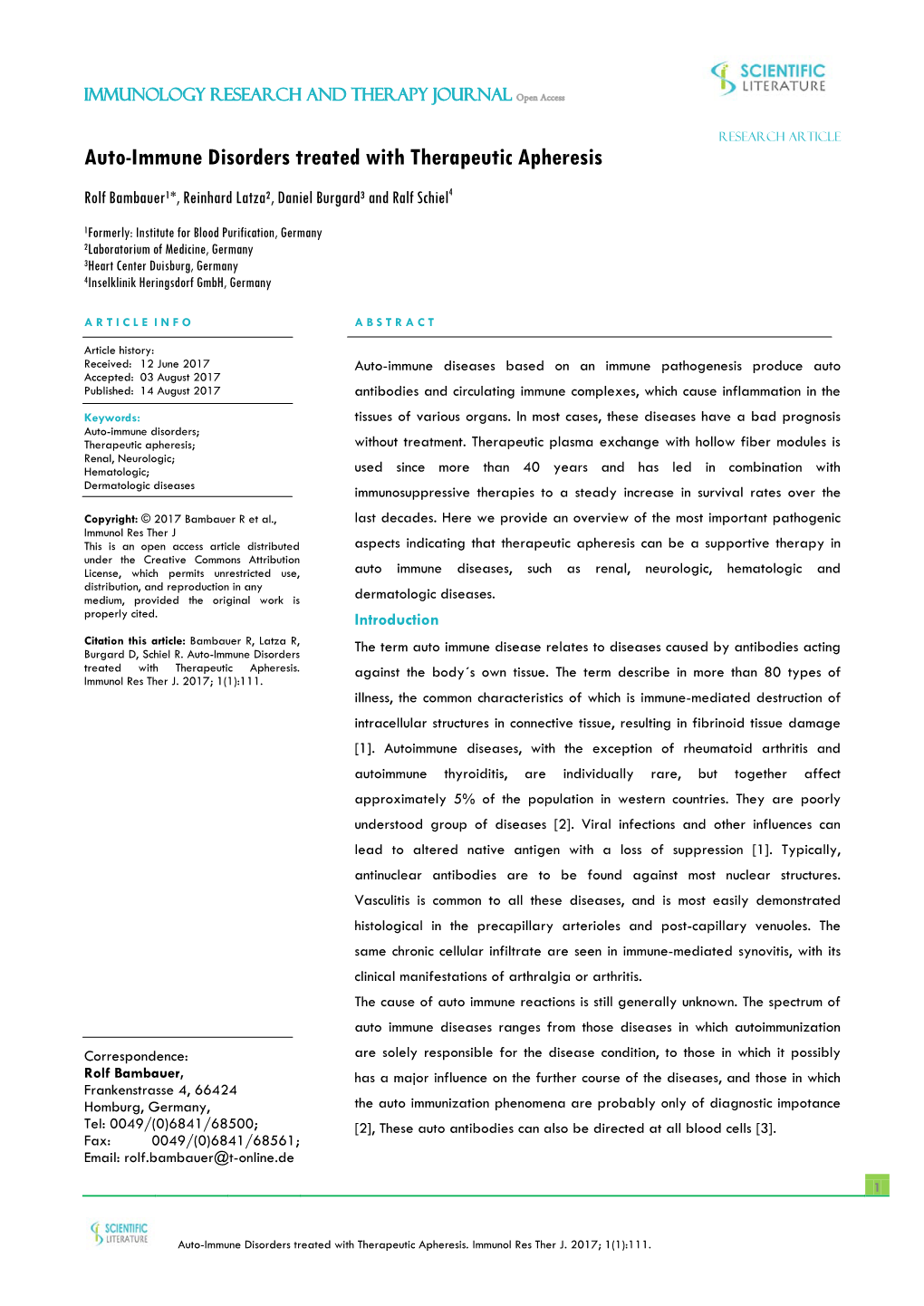 Auto-Immune Disorders Treated with Therapeutic Apheresis