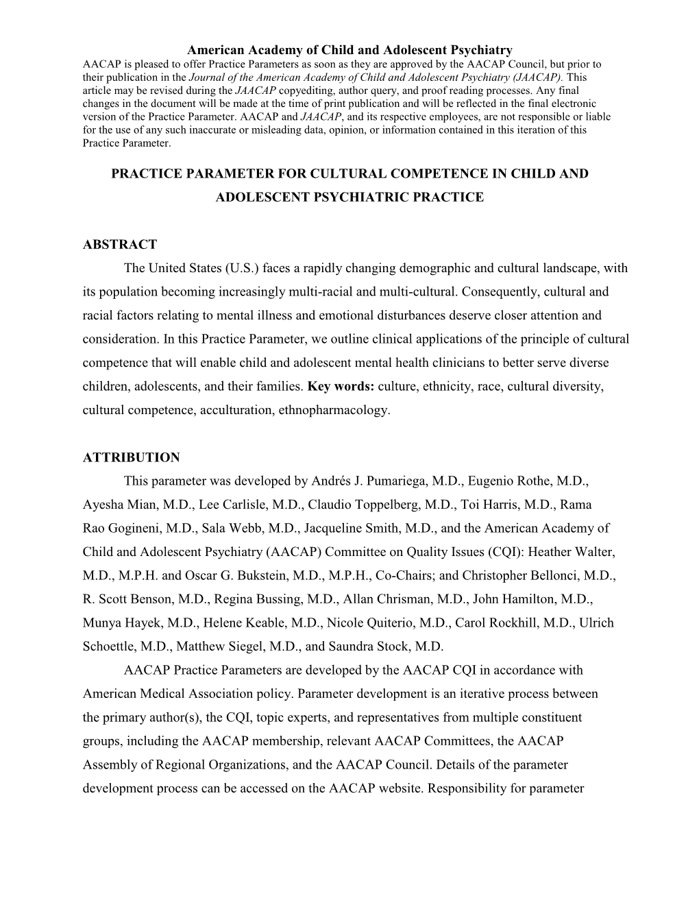 AACAP Practice Parameters for Cultural Competence