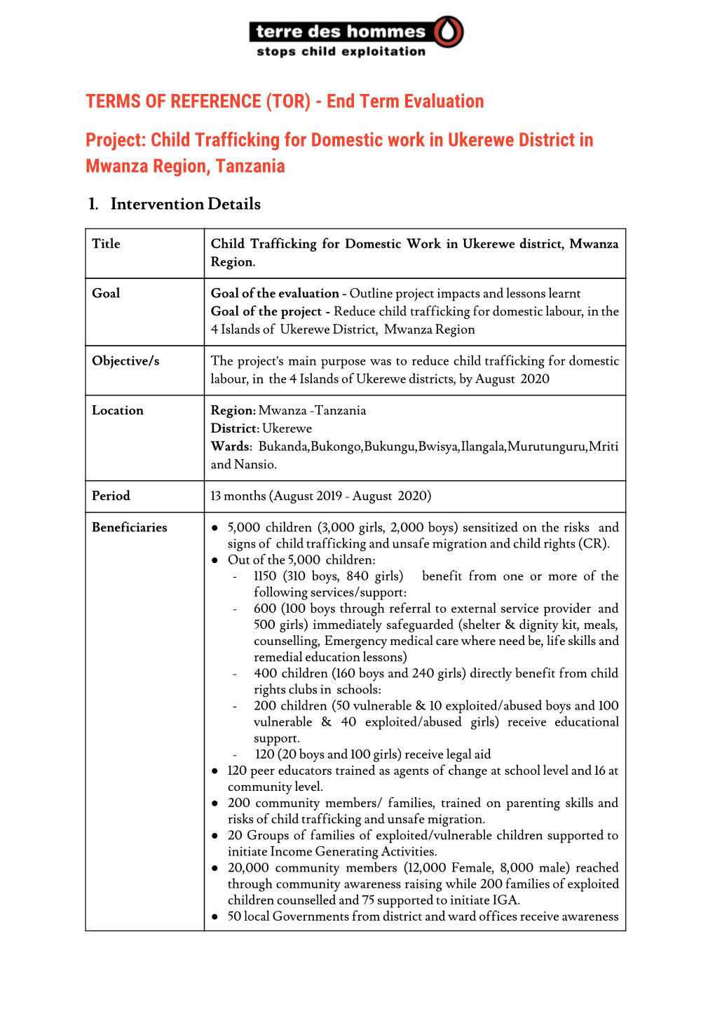 TERMS of REFERENCE (TOR) - End Term Evaluation