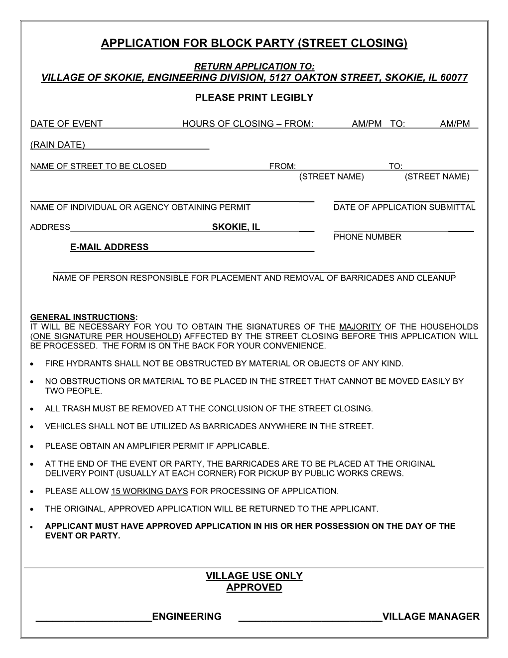 Application for Block Party (Street Closing)