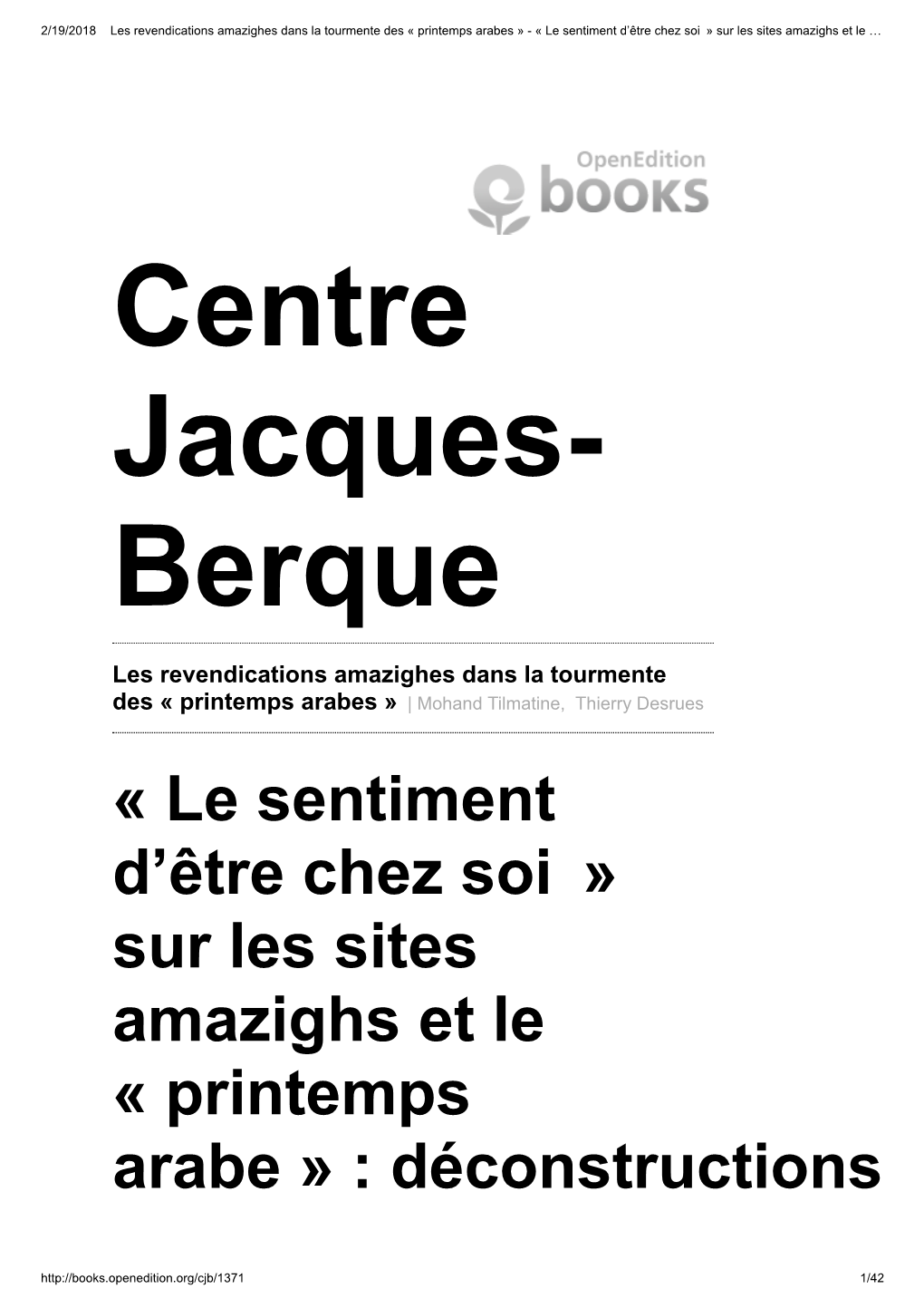 Le Sentiment D'être Chez Soi » Sur Les Sites Amazighs Et Le