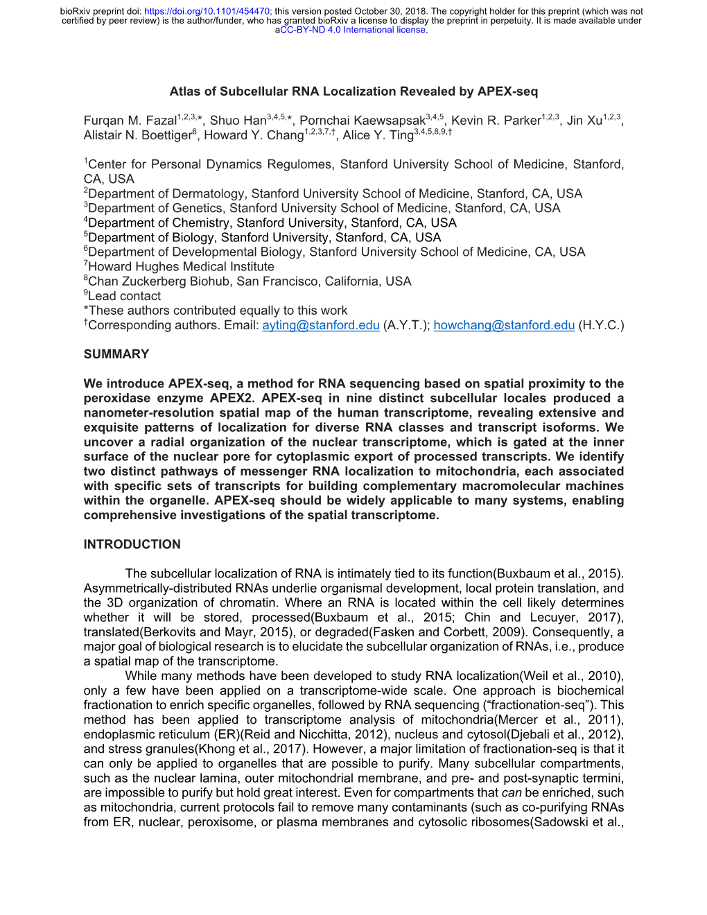 Atlas of Subcellular RNA Localization Revealed by APEX-Seq