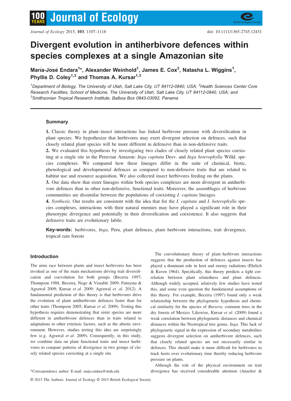 Divergent Evolution in Antiherbivore Defences Within Species Complexes at a Single Amazonian Site