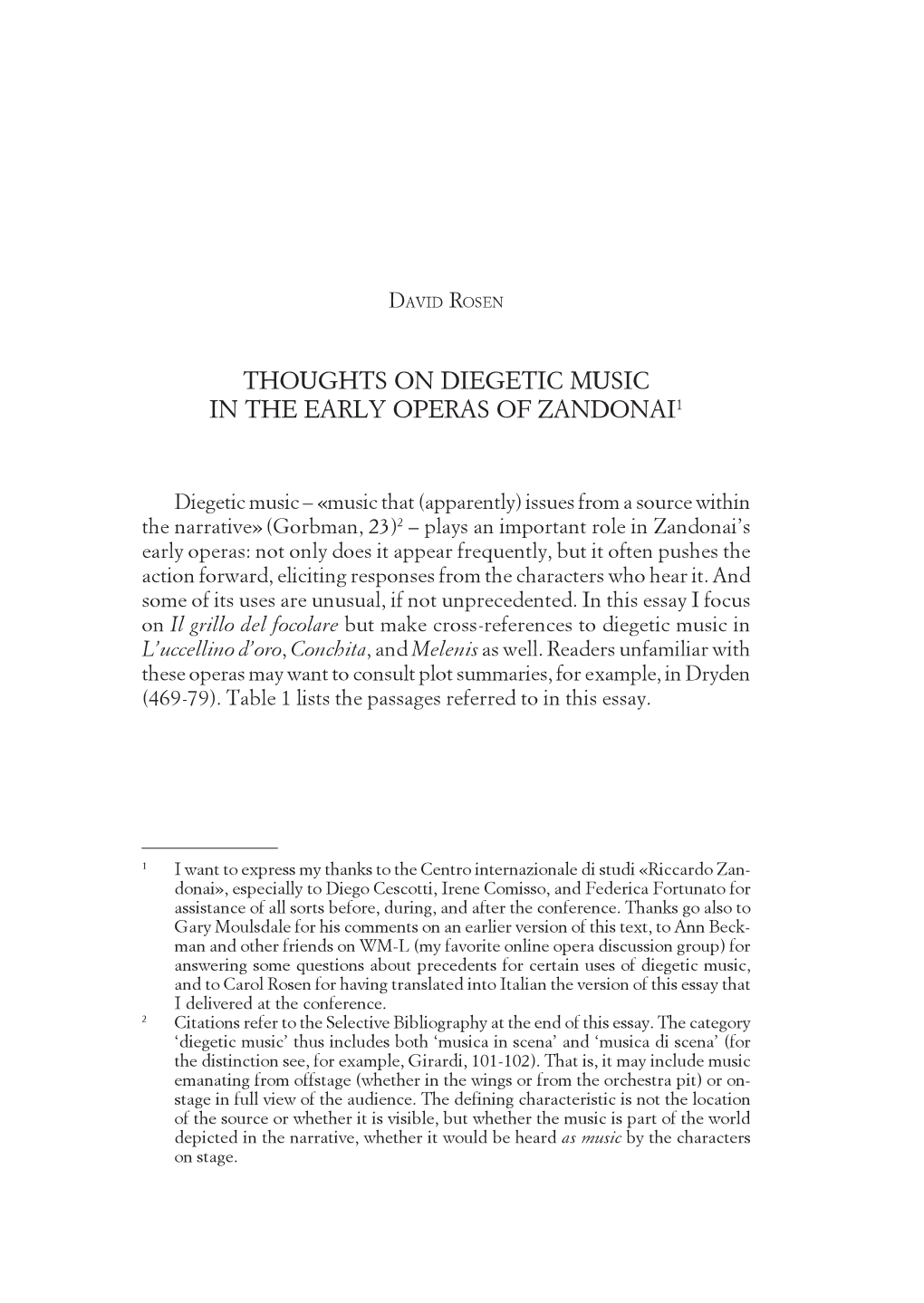 Thoughts on Diegetic Music in the Early Operas of Zandonai1