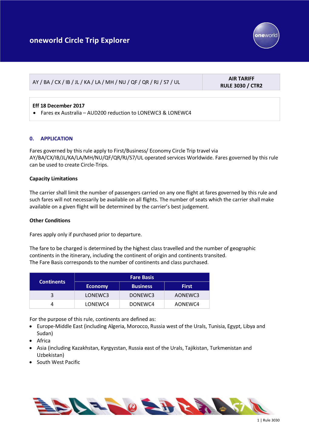 Oneworld Circle Trip Explorer 3030V131 18Dec17