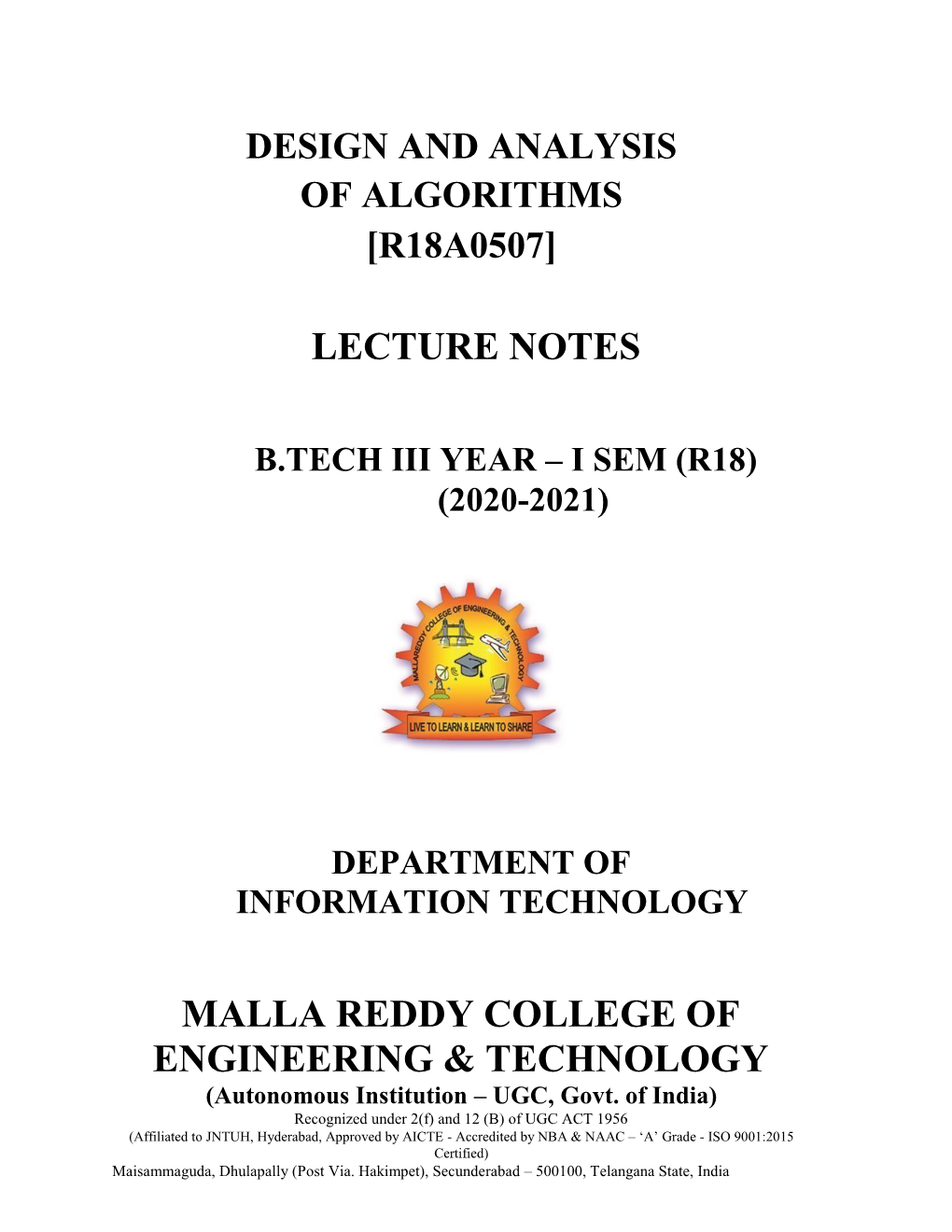 (R18A0507) Design and Analysis of Algorithms.Pdf