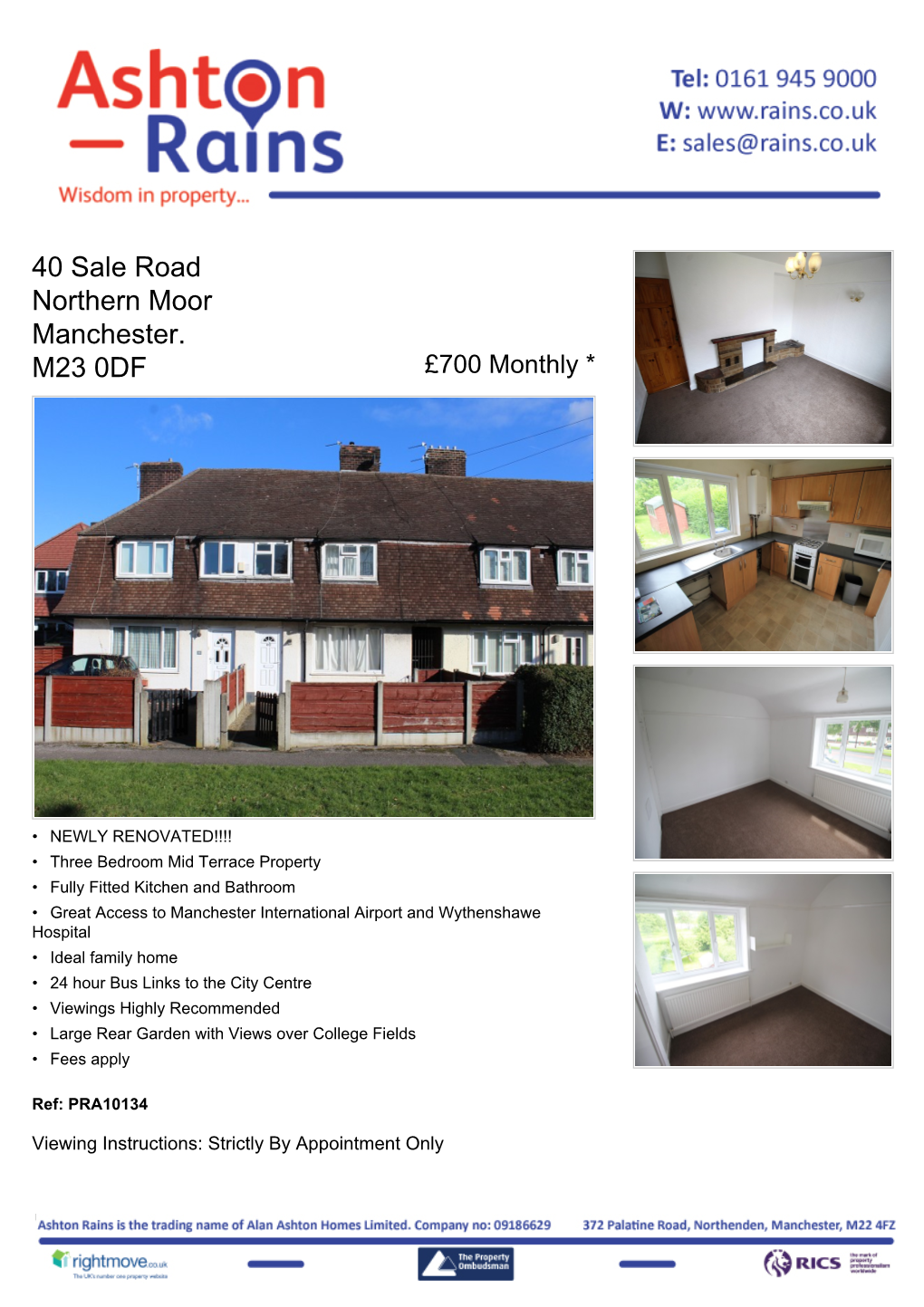 40 Sale Road Northern Moor Manchester. M23 0DF £700 Monthly *