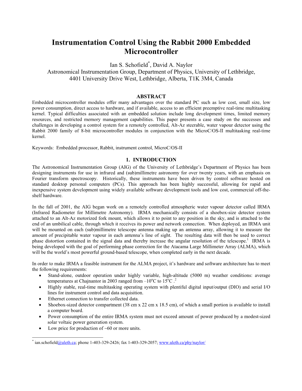 Instrumentation Control Using the Rabbit 2000 Embedded Microcontroller