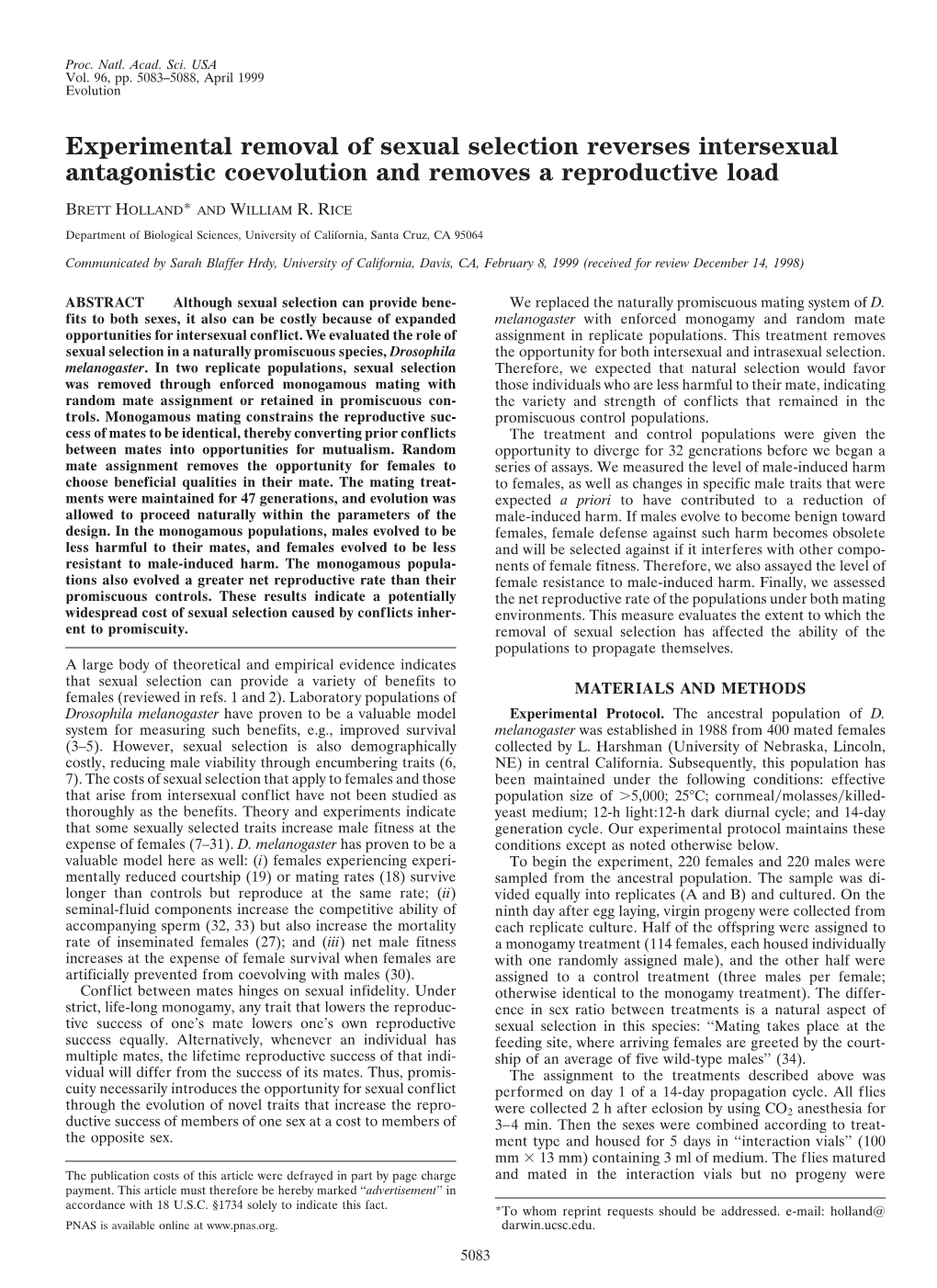 Experimental Removal of Sexual Selection Reverses Intersexual Antagonistic Coevolution and Removes a Reproductive Load