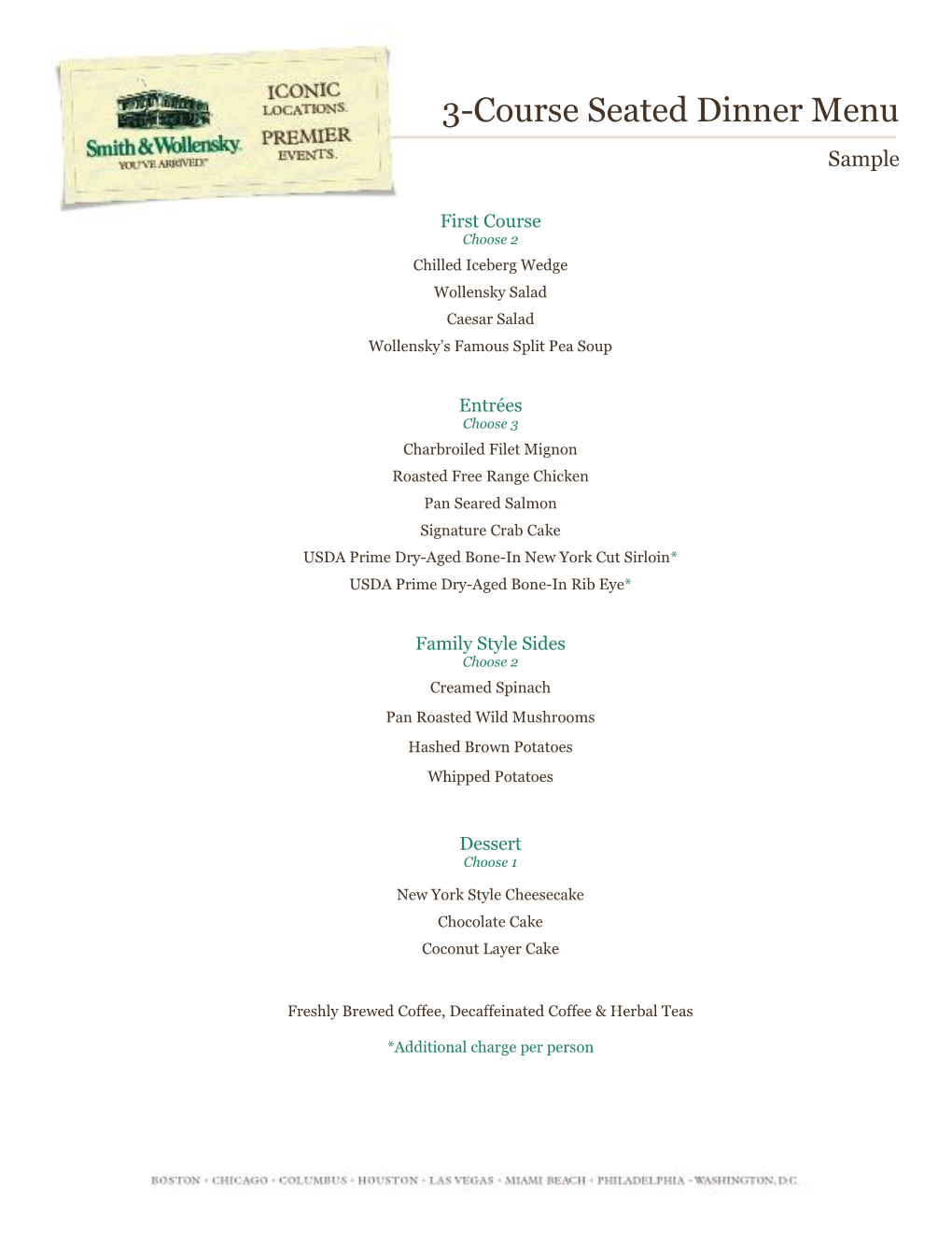 3-Course Seated Dinner Menu Sample