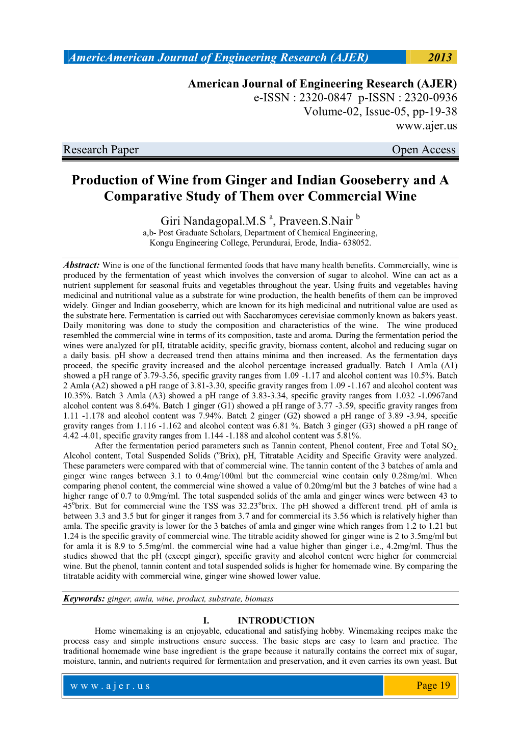 Production of Wine from Ginger and Indian Gooseberry and a Comparative Study of Them Over Commercial Wine