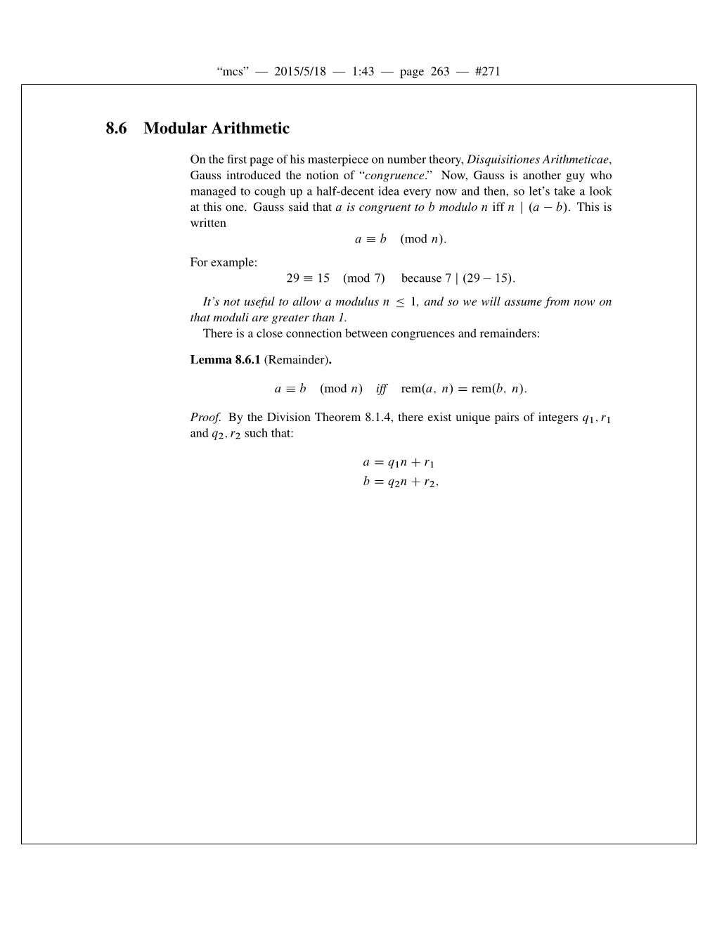 8.6 Modular Arithmetic