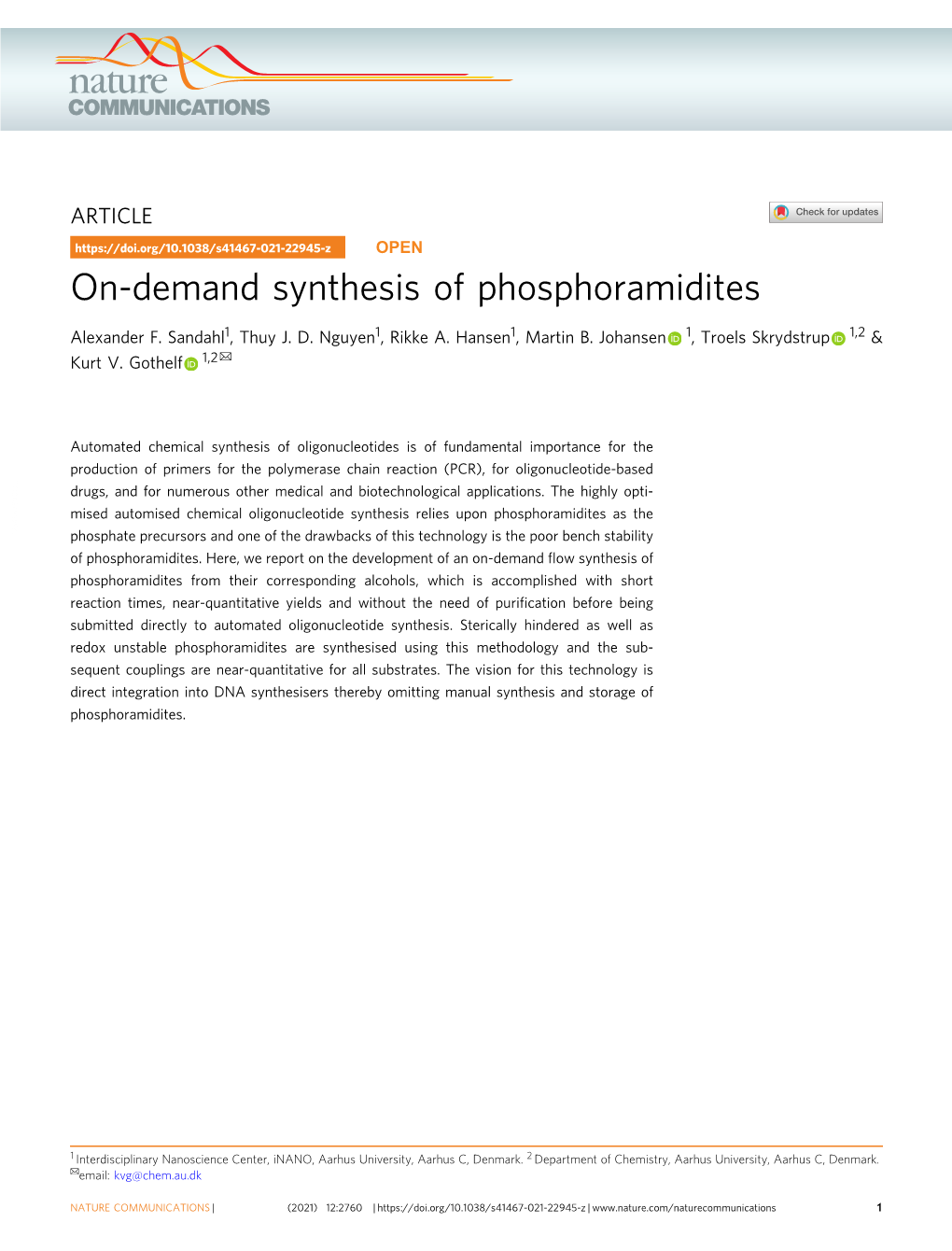 On-Demand Synthesis of Phosphoramidites