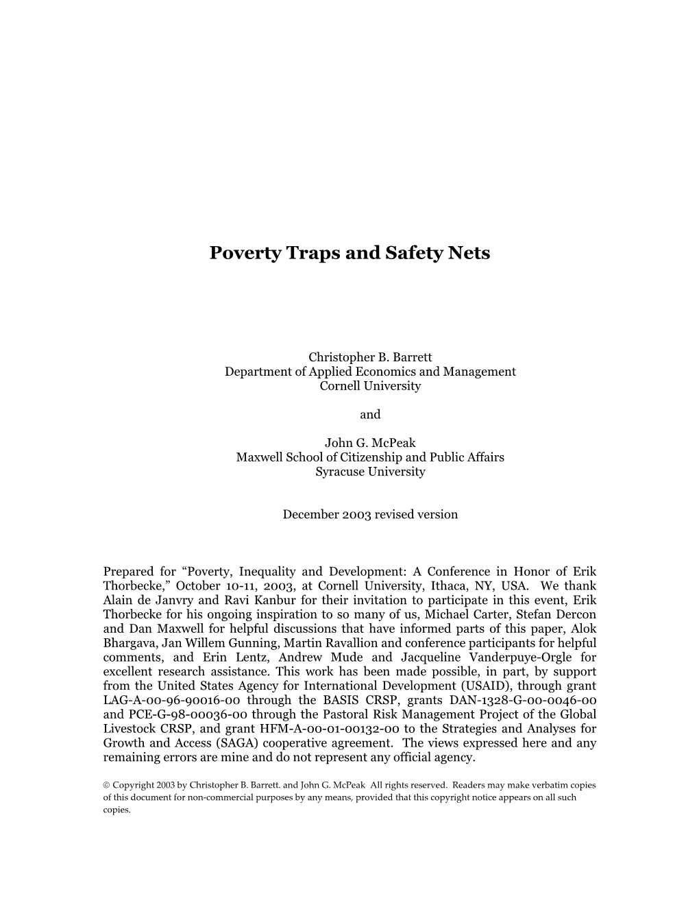 Poverty Traps and Safety Nets