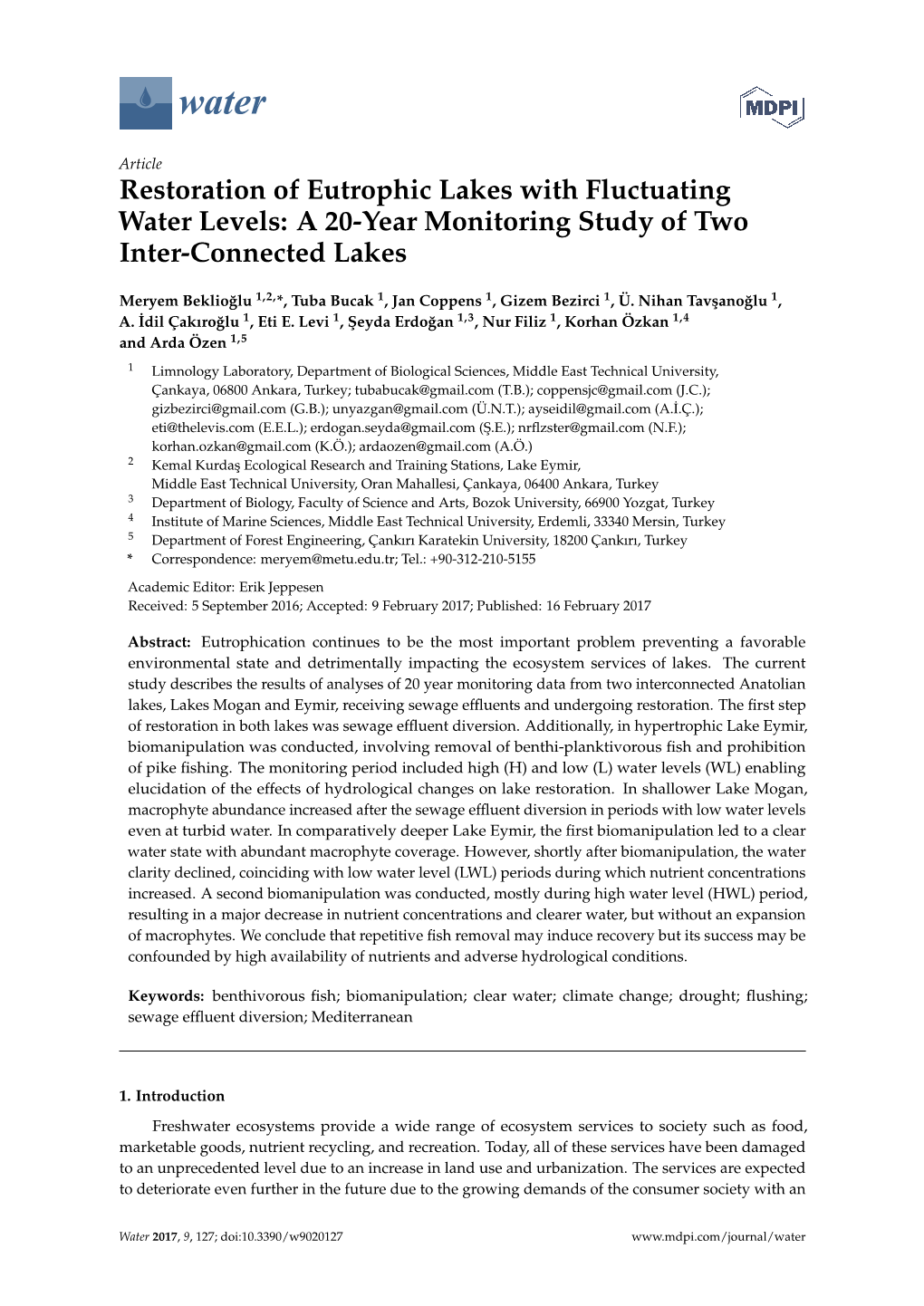 Restoration of Eutrophic Lakes with Fluctuating Water Levels: a 20-Year Monitoring Study of Two Inter-Connected Lakes