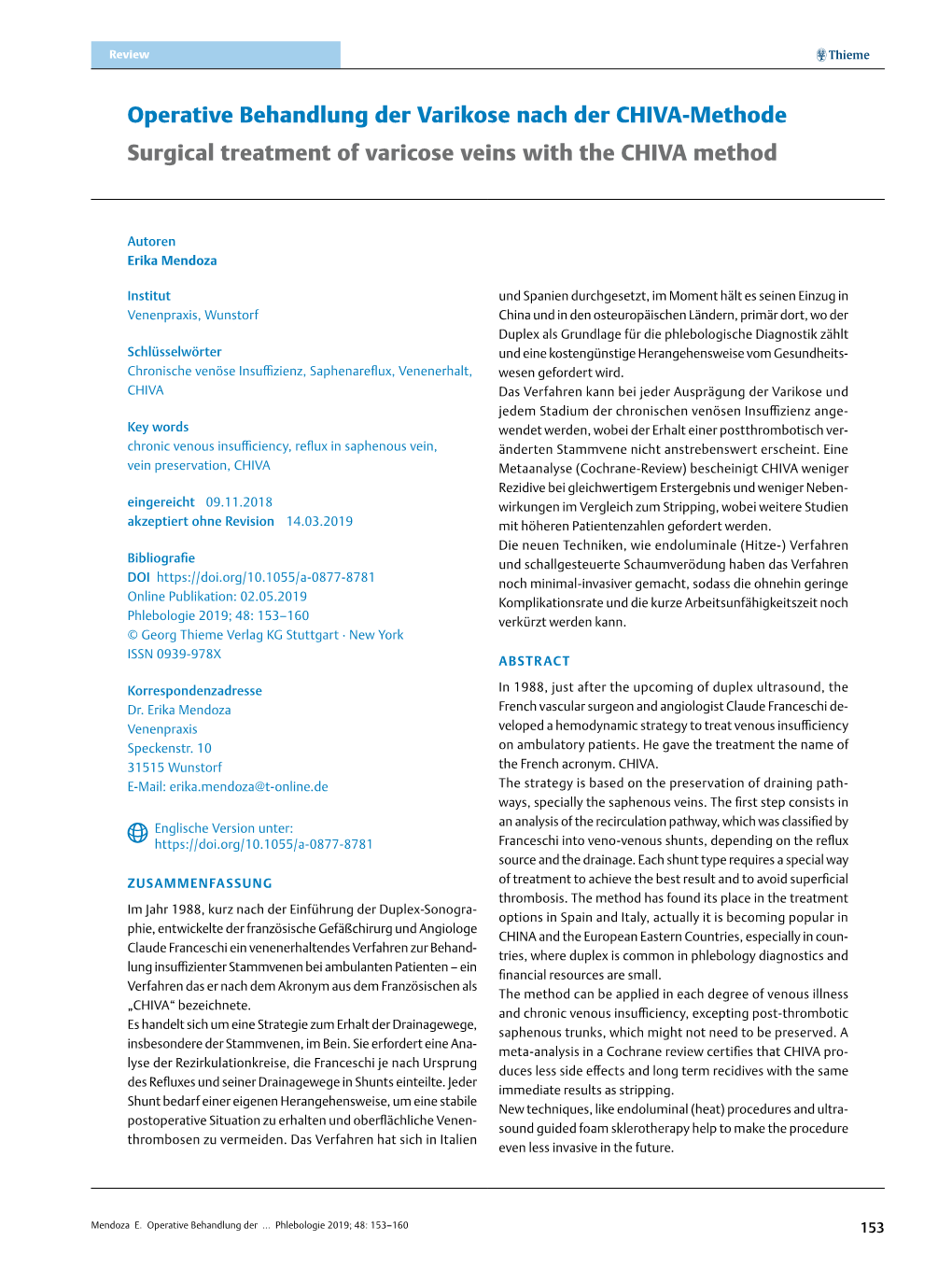 Surgical Treatment of Varicose Veins with the CHIVA Method