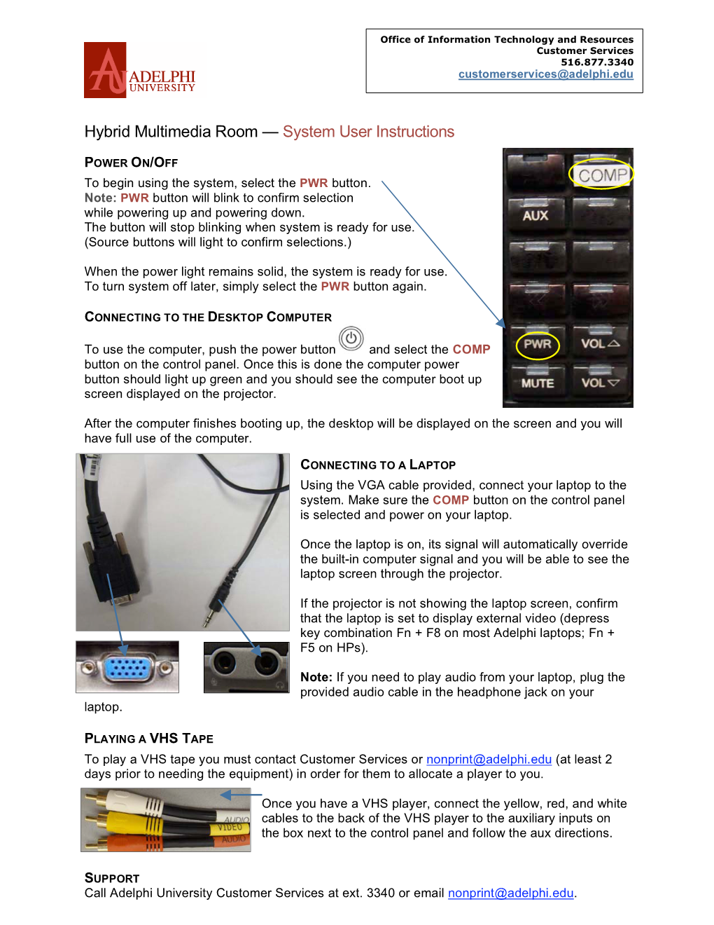 Hybrid Multimedia Room — System User Instructions