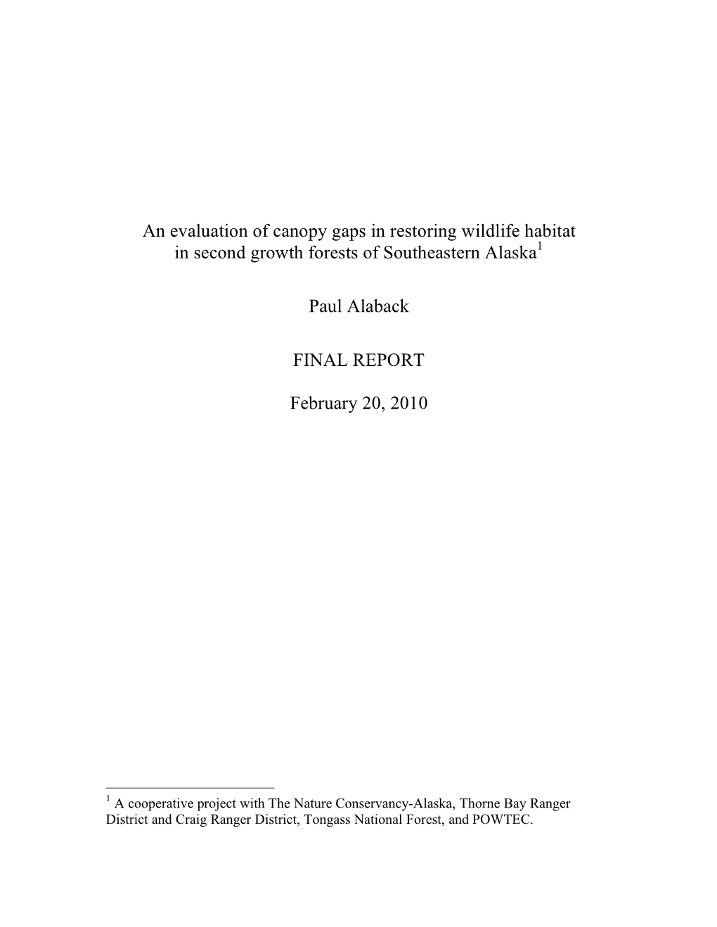 Alabak Conopy Gap Study Final Report