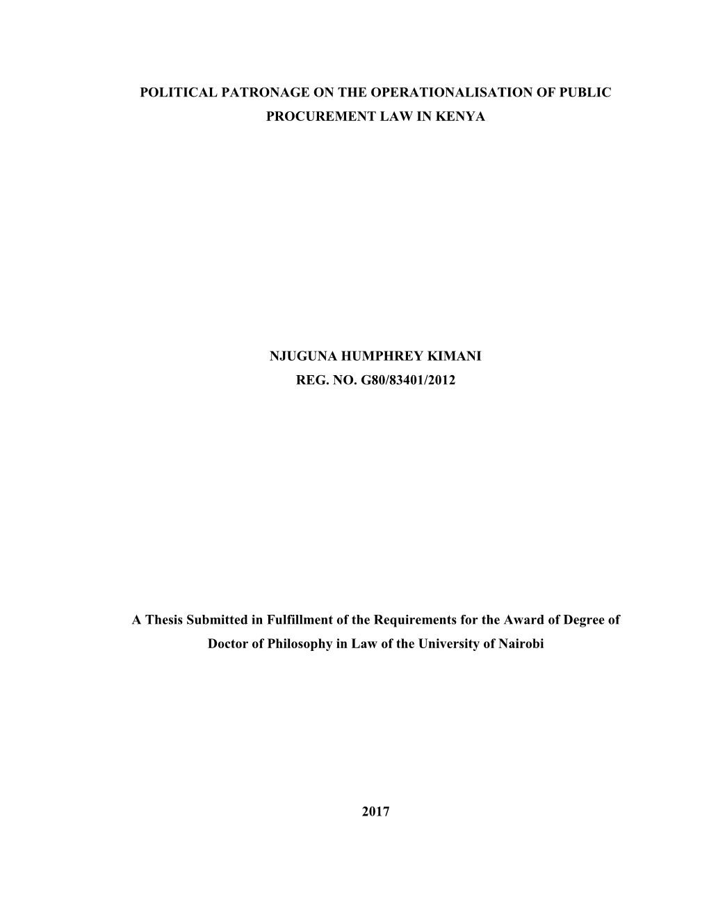 Political Patronage on the Operationalisation of Public Procurement Law in Kenya