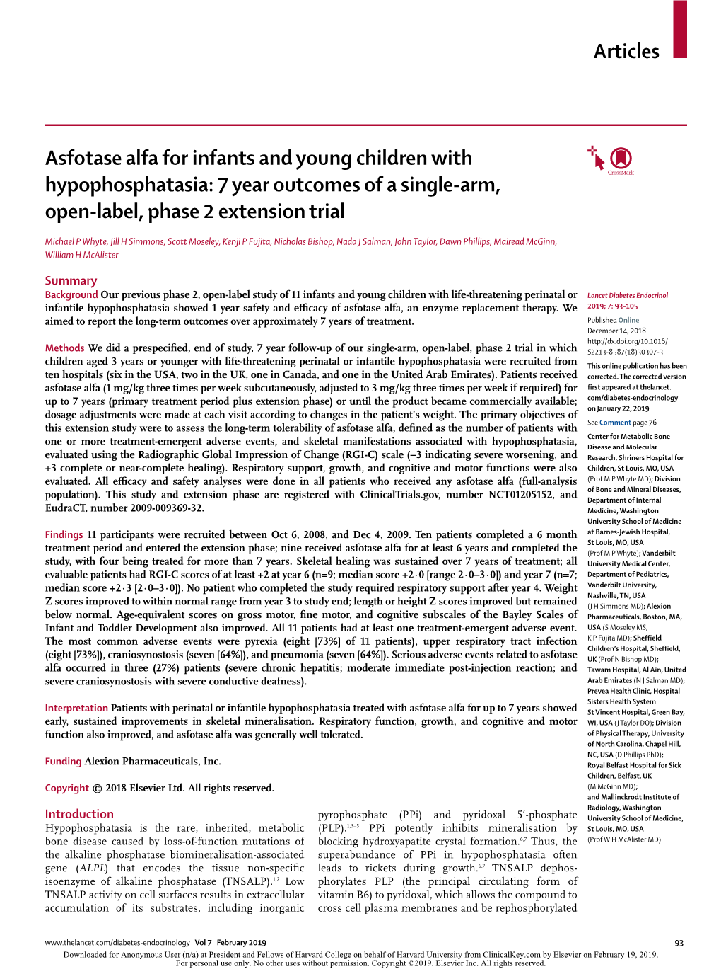 Asfotase Alfa for Infants and Young Children with Hypophosphatasia: 7 Year Outcomes of a Single-Arm, Open-Label, Phase 2 Extension Trial