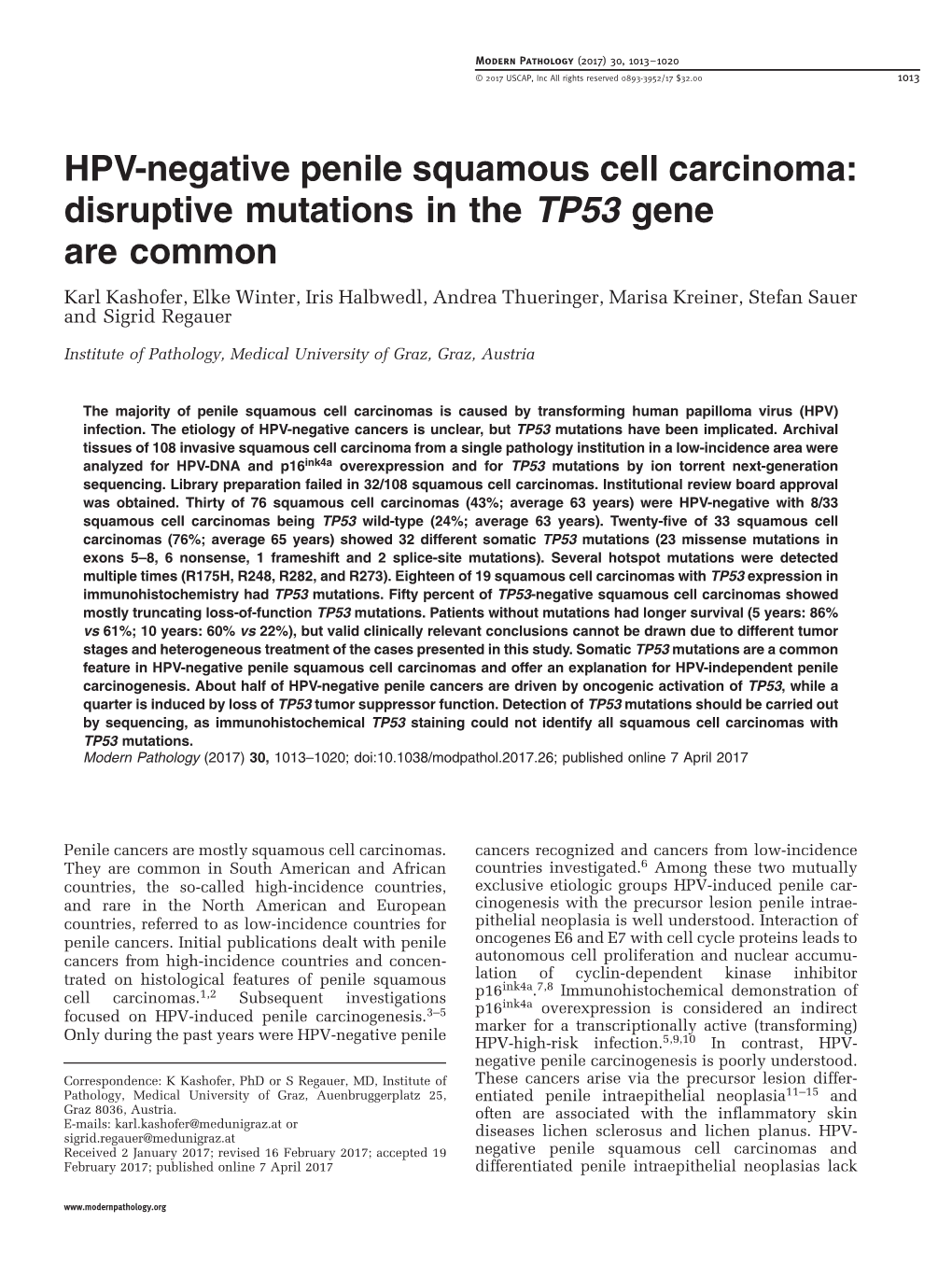 HPV-Negative Penile Squamous Cell Carcinoma