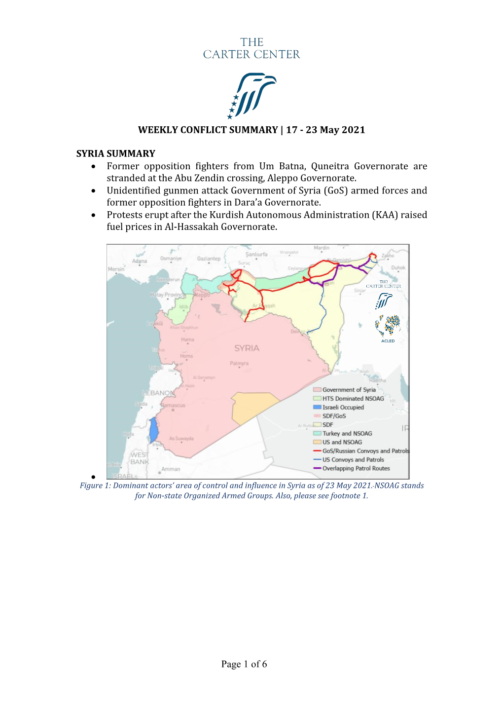 Of 6 WEEKLY CONFLICT SUMMARY | 17 - 23 May 2021