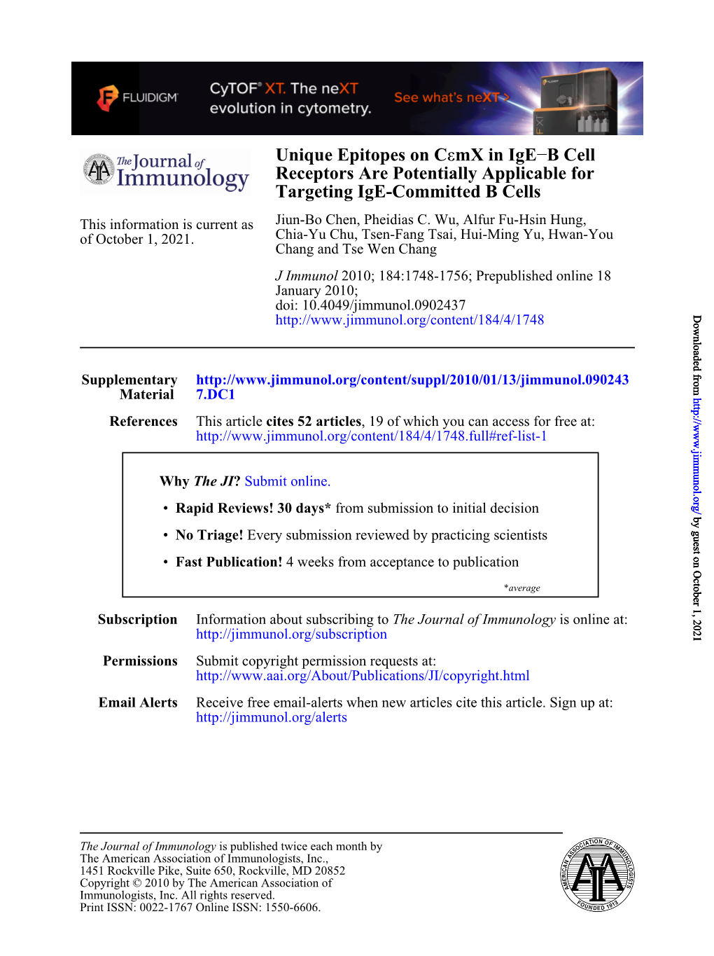 Unique Epitopes on Cεmx in Ige–B Cell Receptors Are Potentially Applicable for Targeting Ige-Committed B Cells