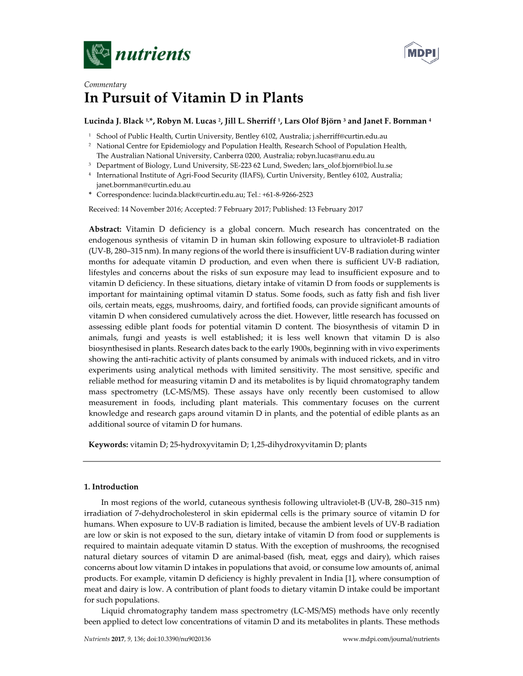 In Pursuit of Vitamin D in Plants