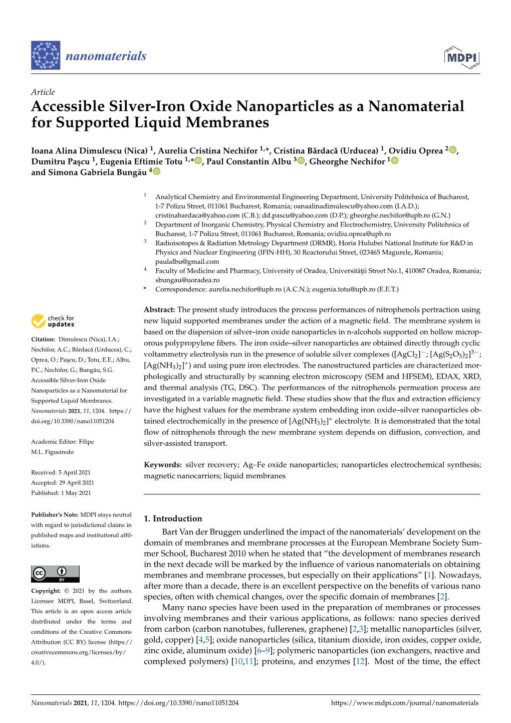 Accessible Silver-Iron Oxide Nanoparticles As a Nanomaterial for Supported Liquid Membranes