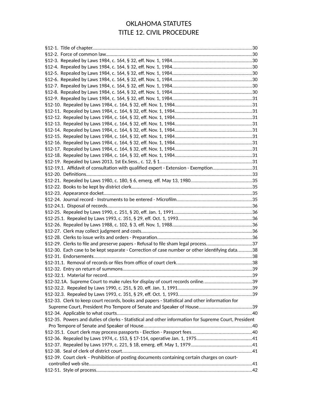 Oklahoma Statutes Title 12. Civil Procedure