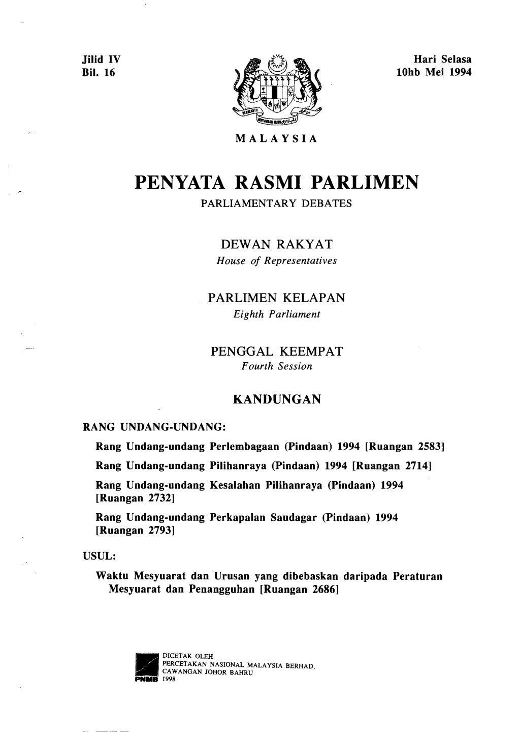 Penyata Rasmi Parlimen Parliamentary Debates