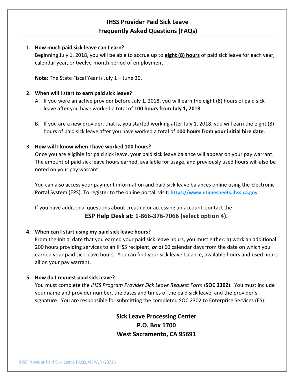 IHSS Provider Paid Sick Leave Frequently Asked Questions (Faqs)