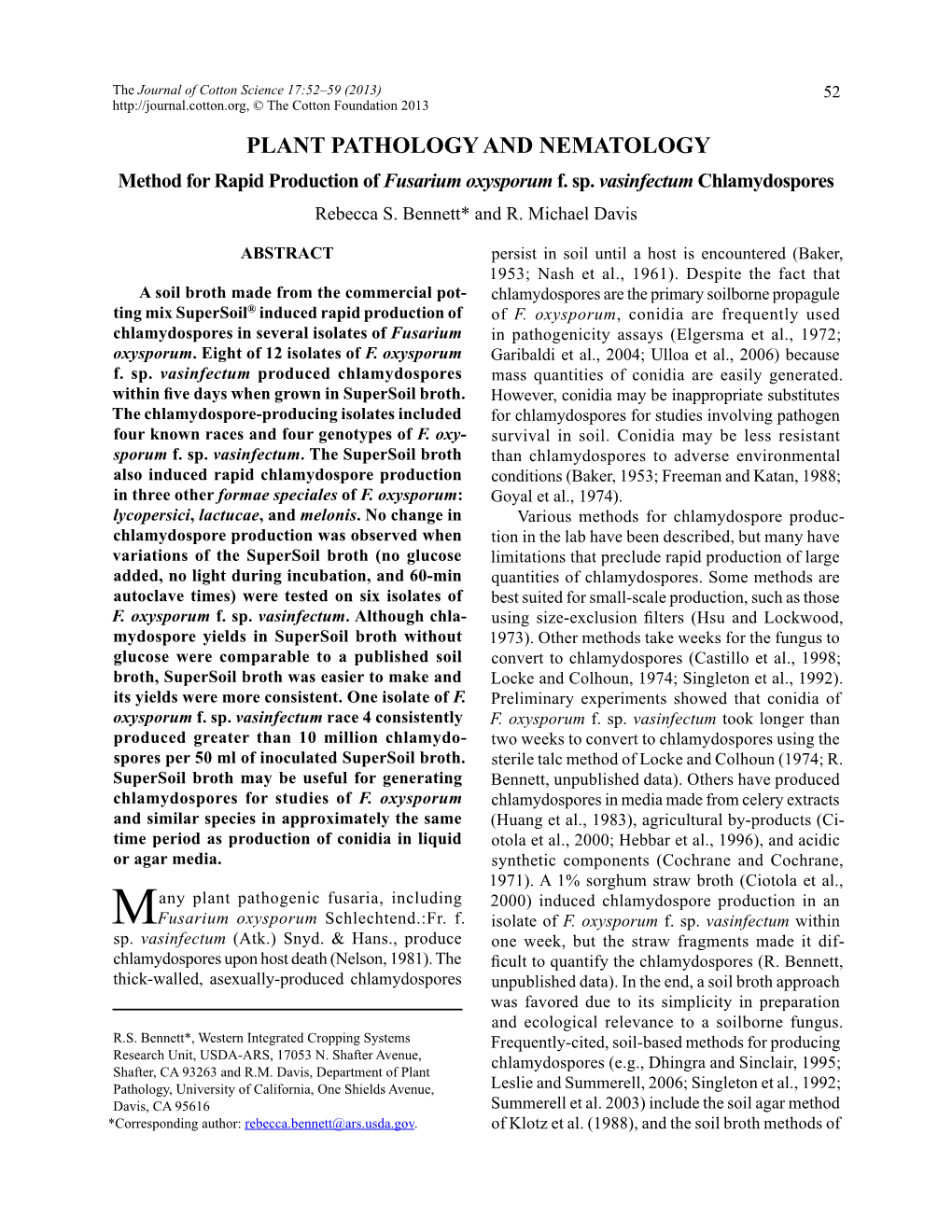 Method for Rapid Production of Fusarium Oxysporum F. Sp