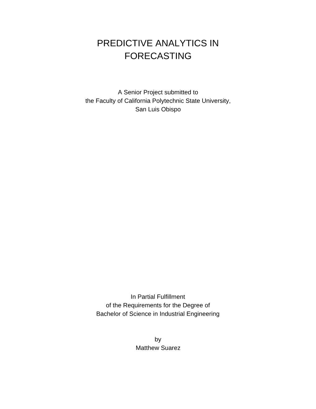 Predictive Analytics in Forecasting