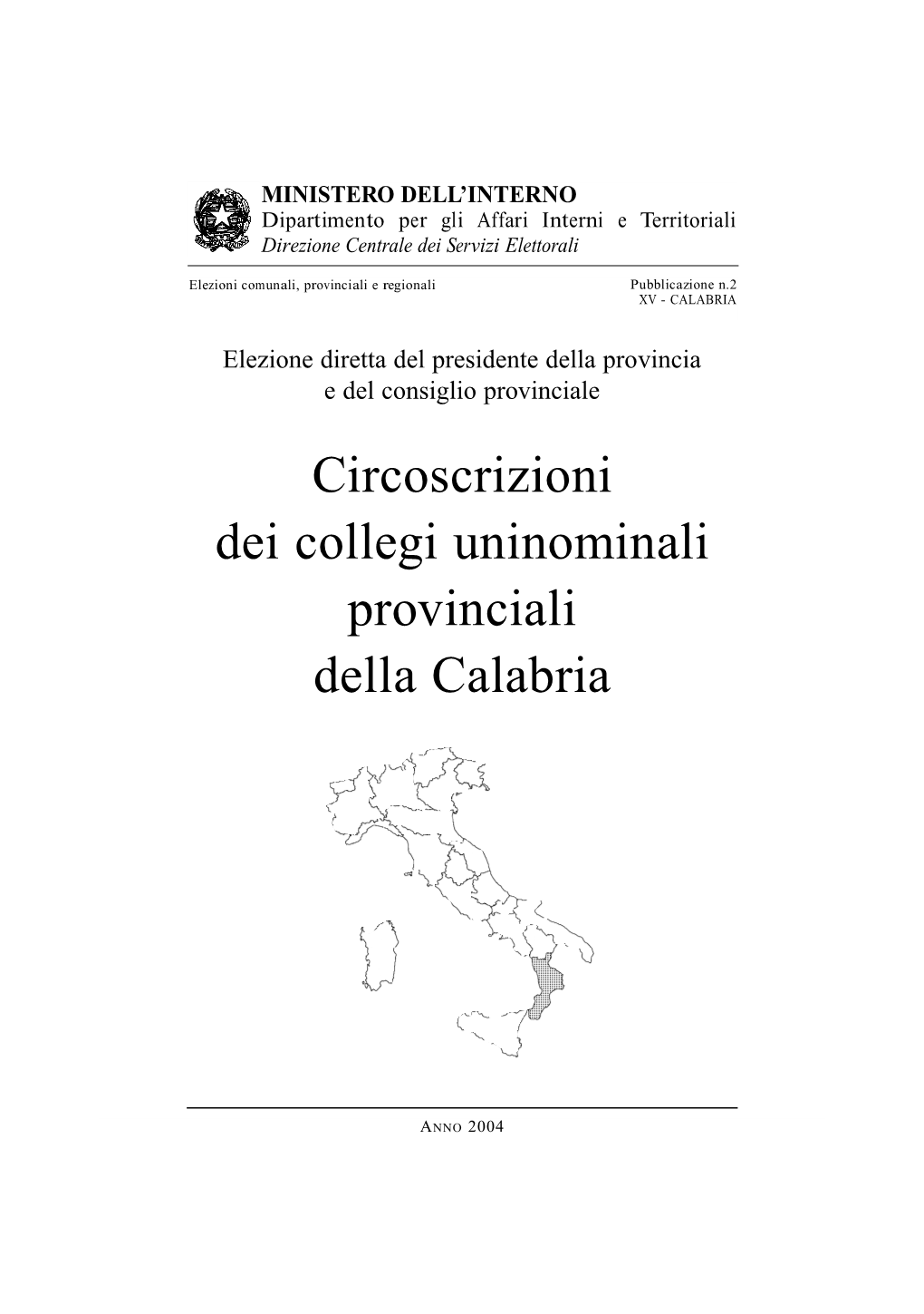 Circoscrizioni Dei Collegi Uninominali P R Ovinciali Della Calabria