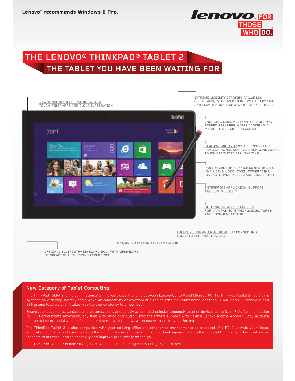 The Lenovo® Thinkpad® Tablet 2 the Tablet You Have Been Waiting For