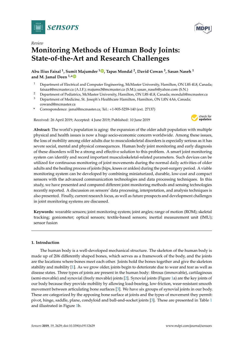 Monitoring Methods of Human Body Joints: State-Of-The-Art and Research Challenges